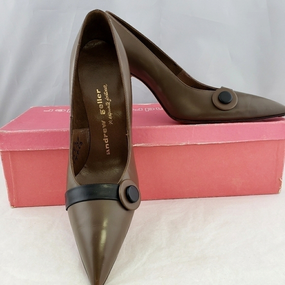 Vintage Andrew Gellar Leather Brown Pumps 7AAA EU In Bix - Picture 2 of 13